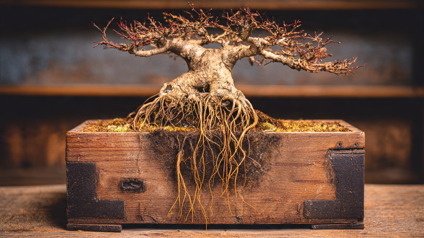 coladores cajas madera engordar tronco bonsai sustrato